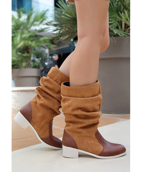 Jolin Taba Cilt Süet Detaylı Çizme