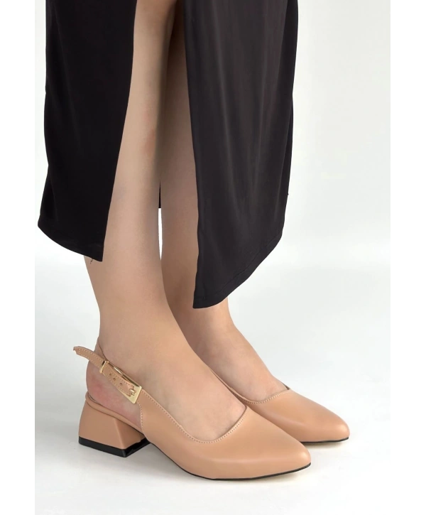 Jonji Nude Cilt Topuklu Kemerli Ayakkabı