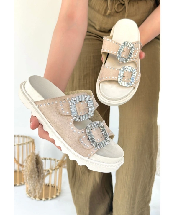 Juana Bej Nubuk Taşlı Terlik