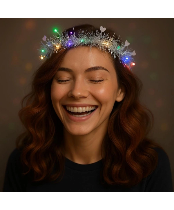 Kalp Püsküllü Gece Parıltısı 3 Modlu Led39li Işıklı Taç Gümüş Renk