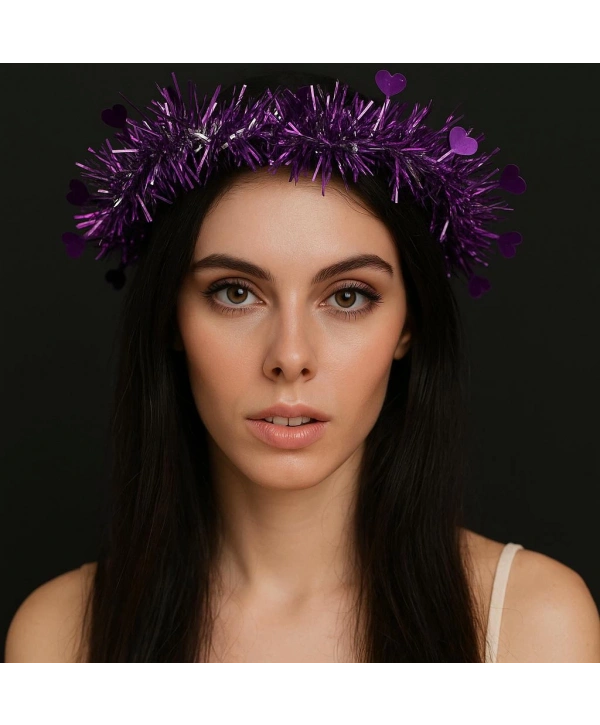 Kalp Püsküllü Gece Parıltısı 3 Modlu Led39li Işıklı Taç Mor Renk