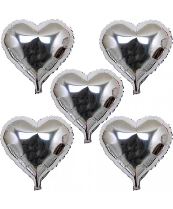 Kalp Şekilli Gümüş Renk Folyo Balon 45 Cm 5 Adet