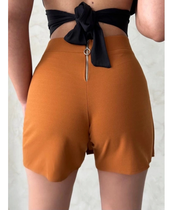 Kapaklı şort etek camel s208