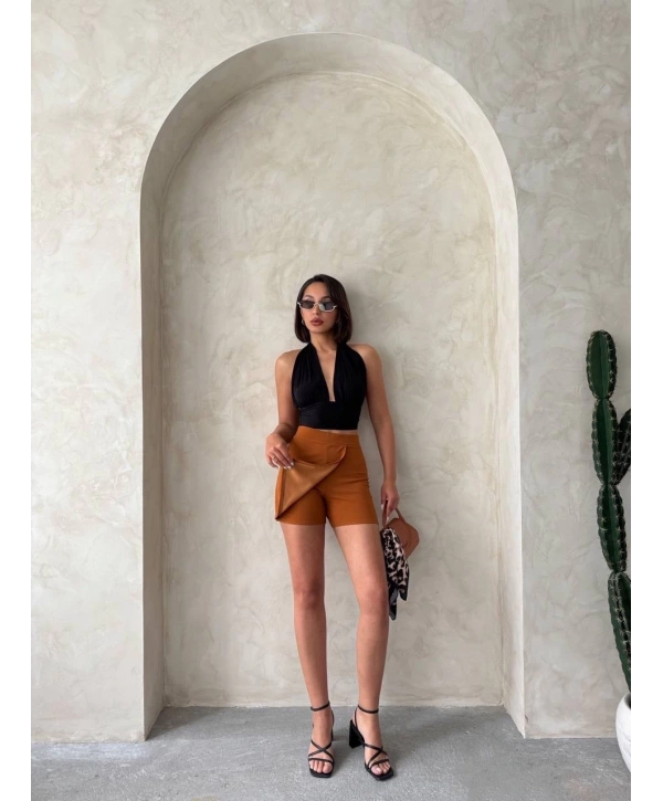 Kapaklı şort etek camel s208