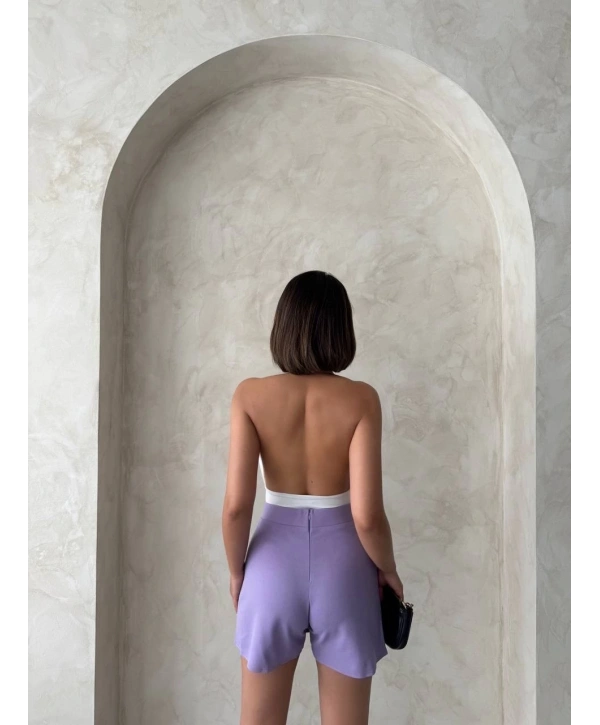 Kapaklı şort etek lila s208