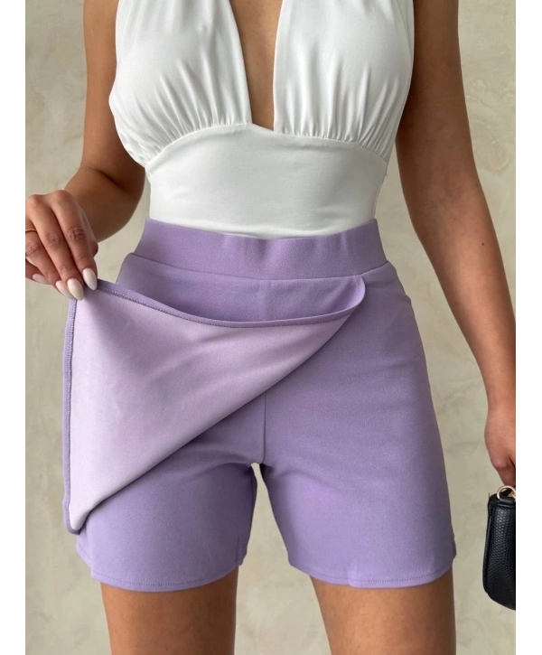 Kapaklı şort etek lila s208
