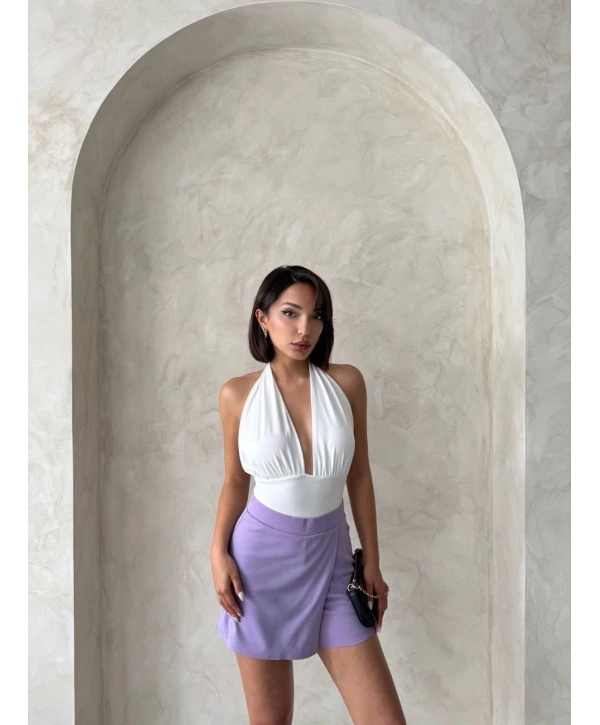 Kapaklı şort etek lila s208