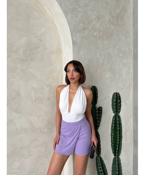 Kapaklı şort etek lila s208