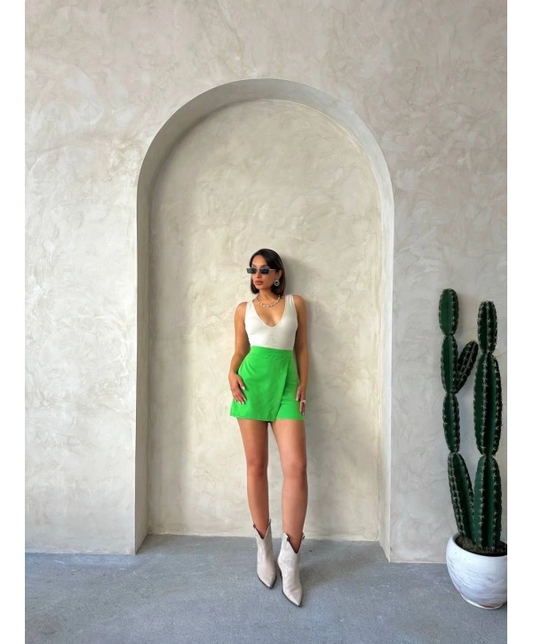 Kapaklı şort etek yeşil s24901