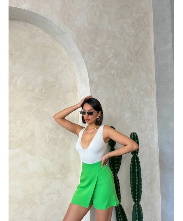 Kapaklı şort etek yeşil s24901