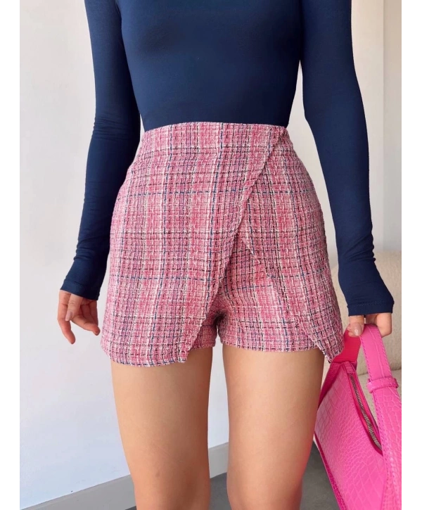 Kapaklı tüvit şort etek kırmızı