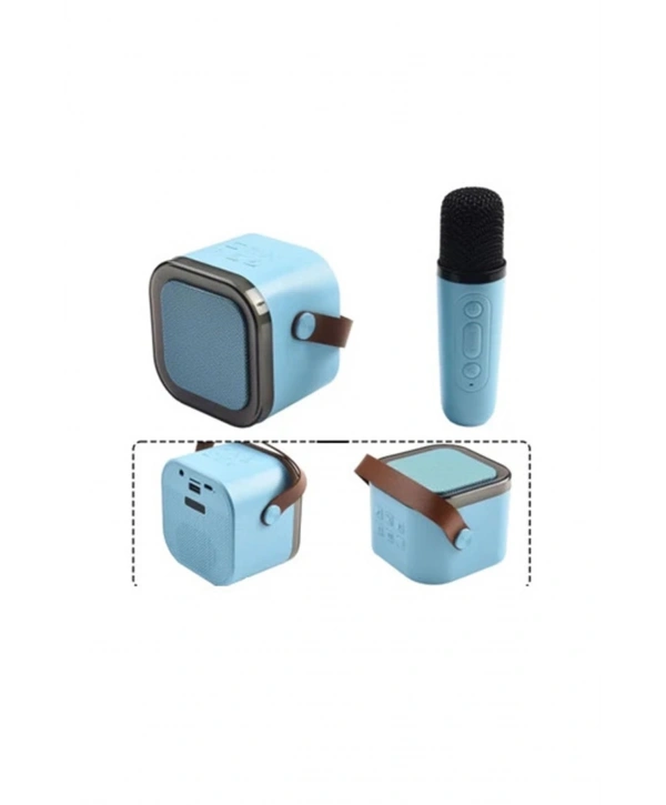 Karaoke Kablosuz Hoparlör Mikrofonlu Rgb Işıklı Bluetooth Speaker Tf Kart/usb Mavi