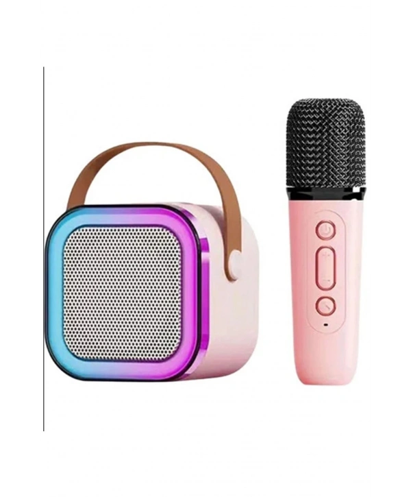 Karaoke Kablosuz Hoparlör Mikrofonlu Rgb Işıklı Bluetooth Speaker Tf Kart/usb Pembe
