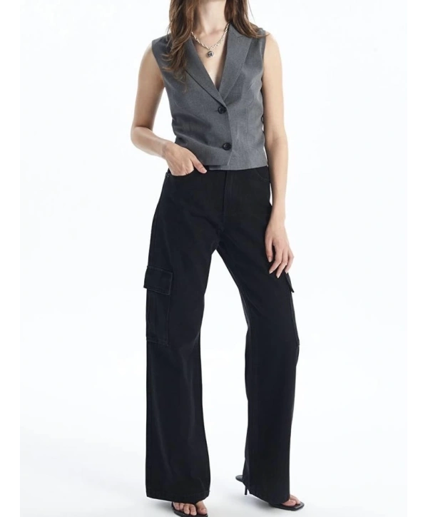 Kargo cep jeans pantolon siyah