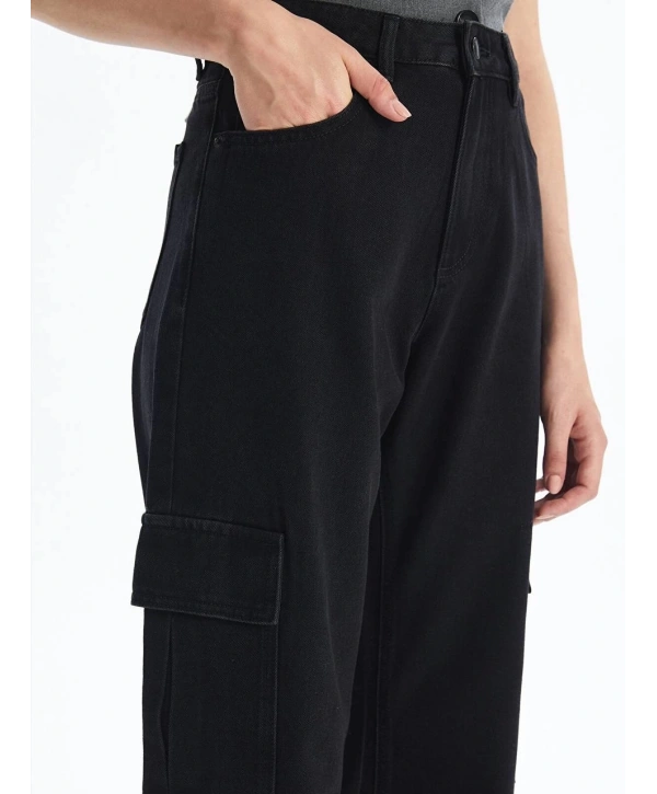 Kargo cep jeans pantolon siyah