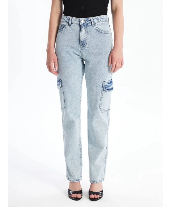 Kargo cep kar yıkama jeans pantolon