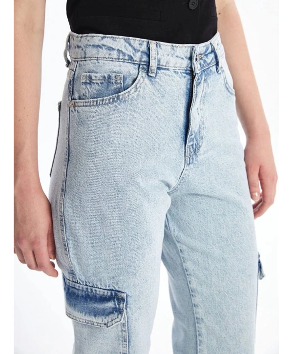 Kargo cep kar yıkama jeans pantolon