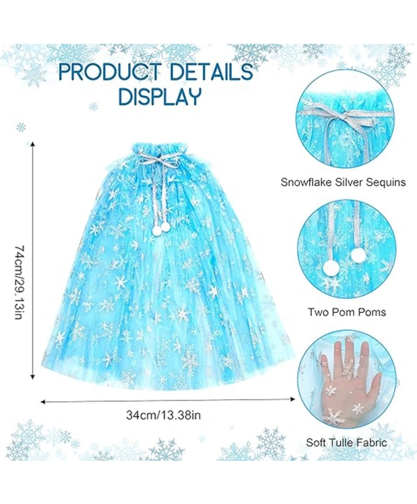 Karlar Ülkesi Elsa Frozen Mavi Pelerin – 80 Cm Kar Desenli Çocuk Pelerini ( Taç Hariç )