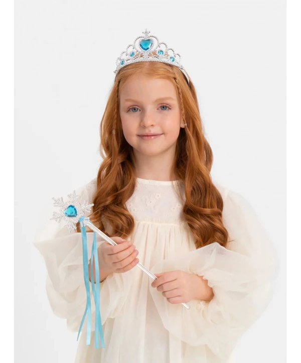 Karlar Ülkesi Elsa Mavi Kalp Tacı Ve Kar Temalı Asa Seti