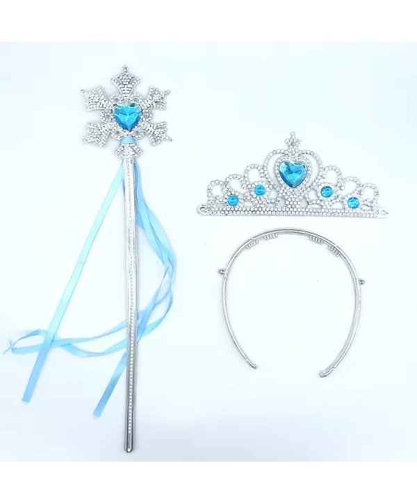 Karlar Ülkesi Elsa Mavi Kalp Tacı Ve Kar Temalı Asa Seti