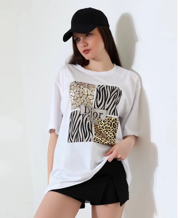 Karma desenli oversize tişört