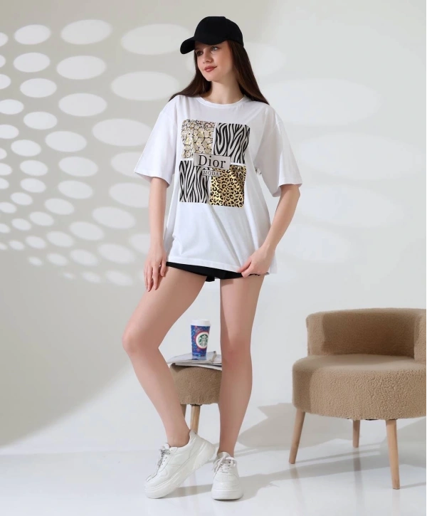 Karma desenli oversize tişört