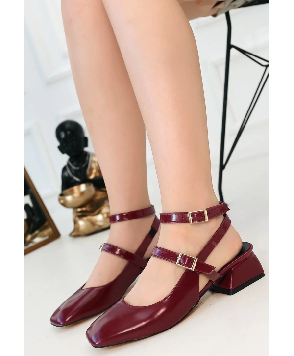 Karmi Mürdüm Cilt Topuklu Ayakkabı