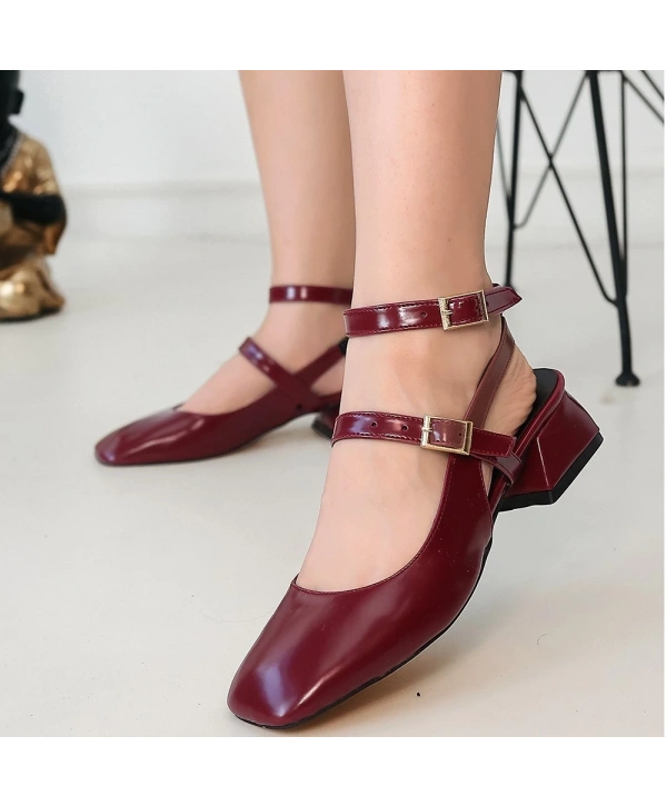 Karmi Mürdüm Cilt Topuklu Ayakkabı