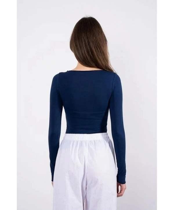Kayık yaka uzun kollu bluz lacivert pt
