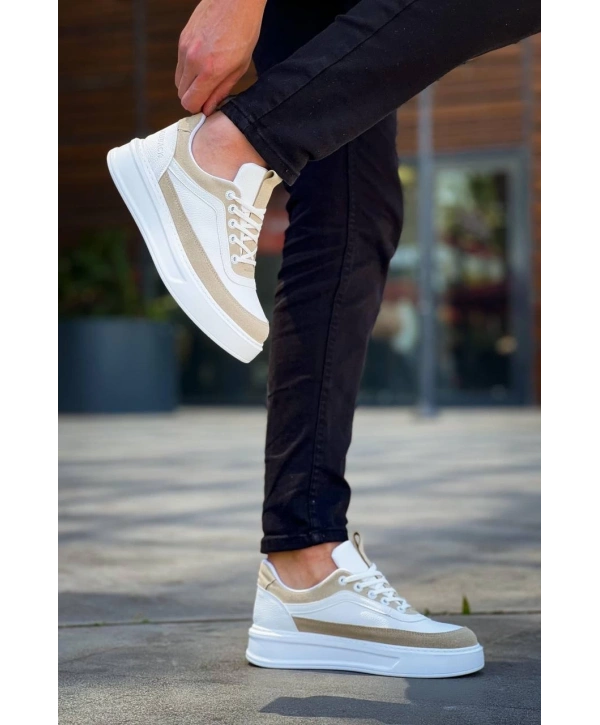 KB-006 Kuback Beyaz Cilt Bej Süet  Yüksek Taban Bağcıklı Günlük Erkek Ayakkabı