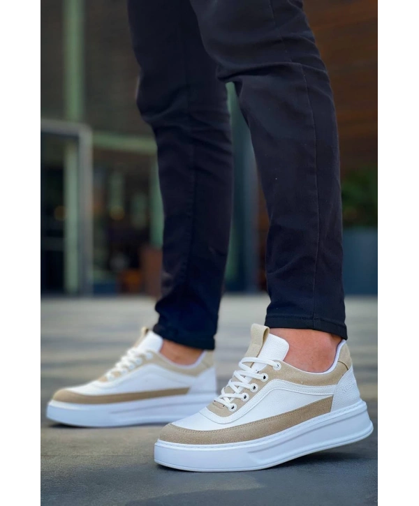 KB-006 Kuback Beyaz Cilt Bej Süet  Yüksek Taban Bağcıklı Günlük Erkek Ayakkabı