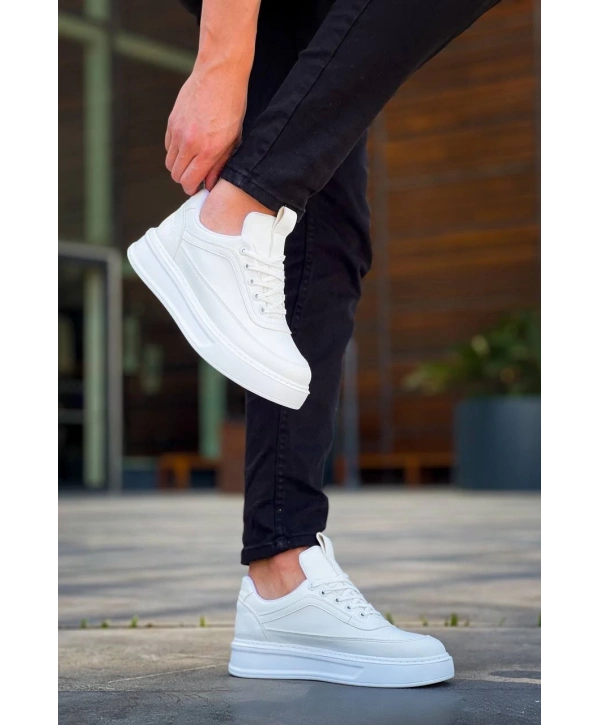 KB-006 Kuback Beyaz Cilt  Yüksek Taban Bağcıklı Günlük Erkek Ayakkabı