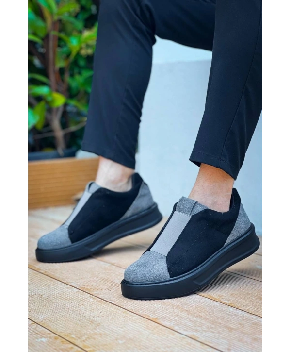 KB-007  Kuback Siyah Gri Siyah Yüksek Taban Tek Bant Bağcıksız Günlük Erkek