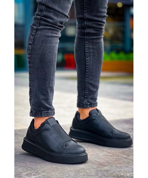 KB-007  Kuback Siyah Siyah Yüksek Taban Tek Bant Bağcıksız Günlük Erkek Ayakkabı