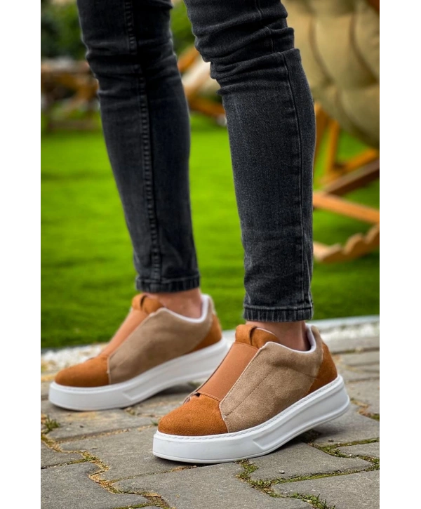 KB-007  Kuback  Vizon Taba Yüksek Taban Tek Bant Bağcıksız Günlük Erkek Ayakkabı