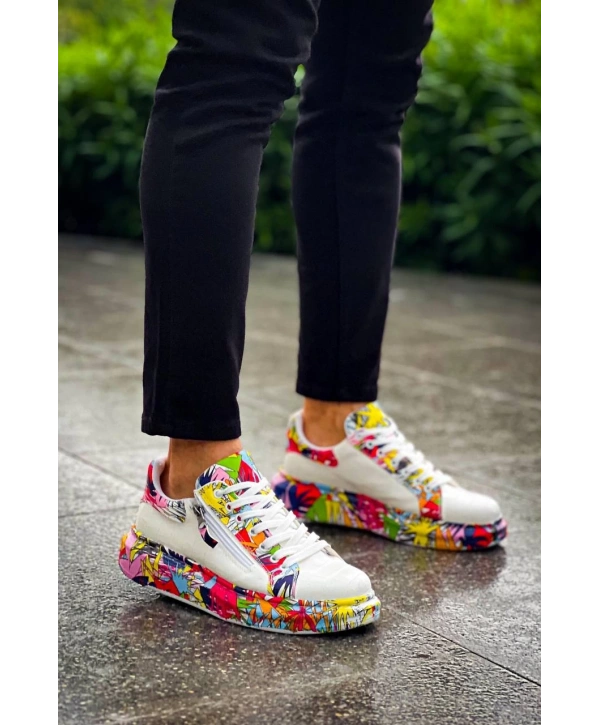 KB-02  Kuback Bağcıklı Crocodile Beyaz Kırmızı Günlük Erkek Ayakkabı