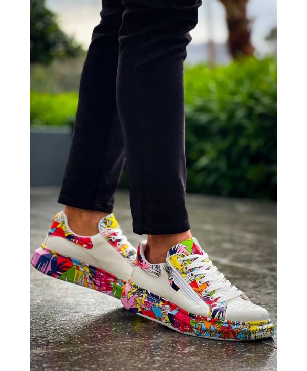 KB-02  Kuback Bağcıklı Crocodile Beyaz Kırmızı Günlük Erkek Ayakkabı