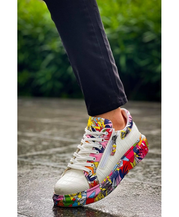 KB-02  Kuback Bağcıklı Crocodile Beyaz Kırmızı Günlük Erkek Ayakkabı