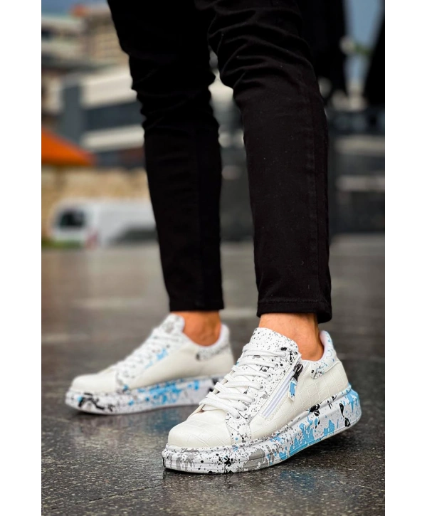 KB-02  MRTNM  Bağcıklı Crocodile Beyaz Mavi Günlük Erkek Ayakkabı