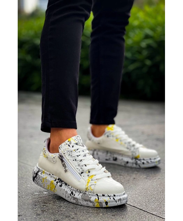 KB-02  Kuback  Bağcıklı Crocodile Beyaz Sarı Günlük Erkek Ayakkabı