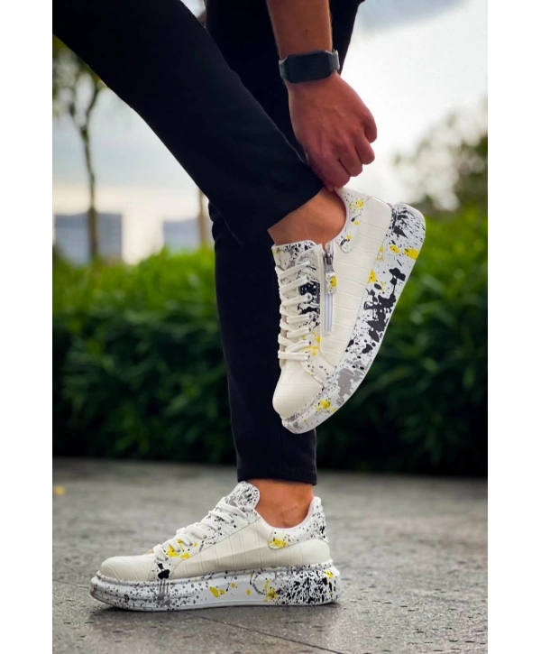 KB-02  Kuback  Bağcıklı Crocodile Beyaz Sarı Günlük Erkek Ayakkabı