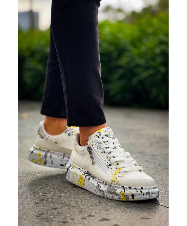 KB-02  Kuback  Bağcıklı Crocodile Beyaz Sarı Günlük Erkek Ayakkabı