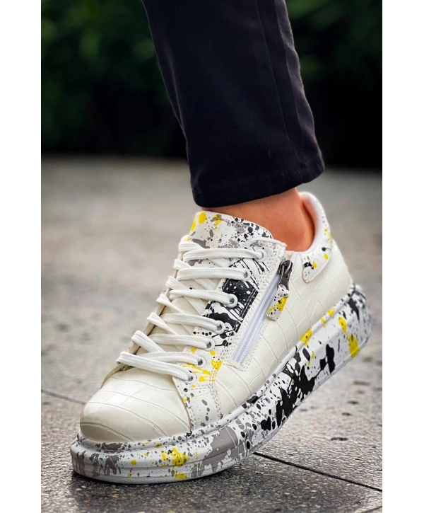 KB-02  Kuback  Bağcıklı Crocodile Beyaz Sarı Günlük Erkek Ayakkabı