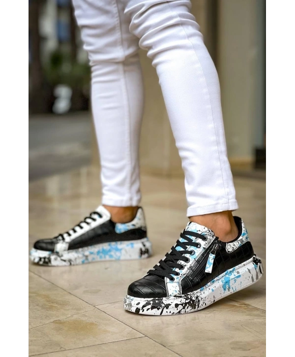 KB-02  Kuback Bağcıklı Crocodile Siyah Mavi Günlük Erkek Ayakkabı