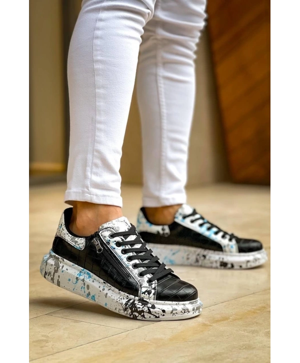 KB-02  Kuback Bağcıklı Crocodile Siyah Mavi Günlük Erkek Ayakkabı