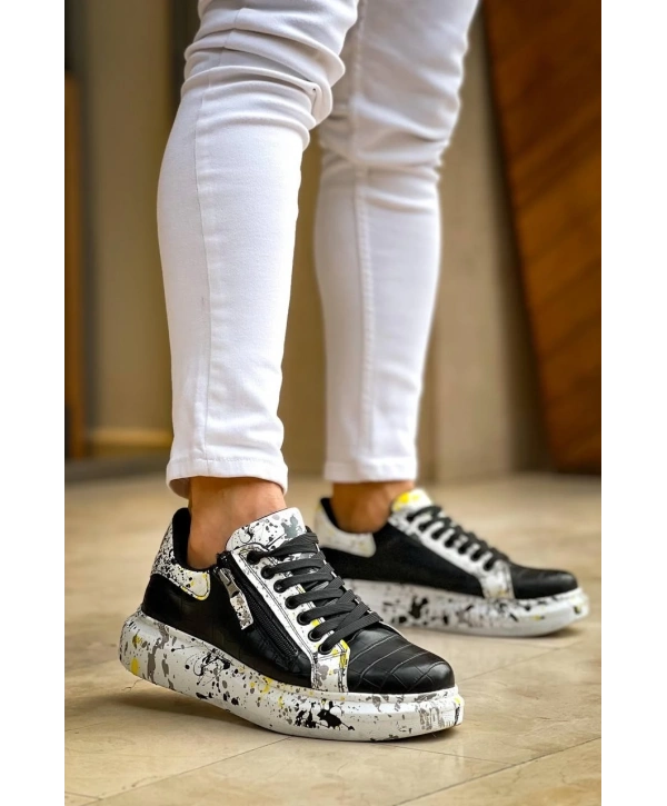 KB-02  Kuback Bağcıklı Crocodile Siyah Sarı Günlük Erkek Ayakkabı