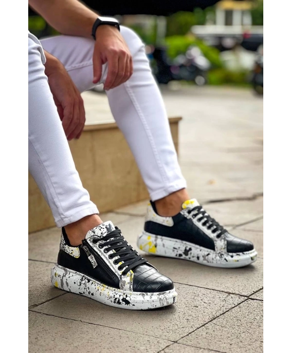 KB-02  Kuback Bağcıklı Crocodile Siyah Sarı Günlük Erkek Ayakkabı