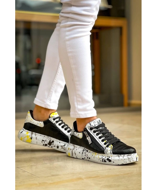 KB-02  Kuback Bağcıklı Crocodile Siyah Sarı Günlük Erkek Ayakkabı