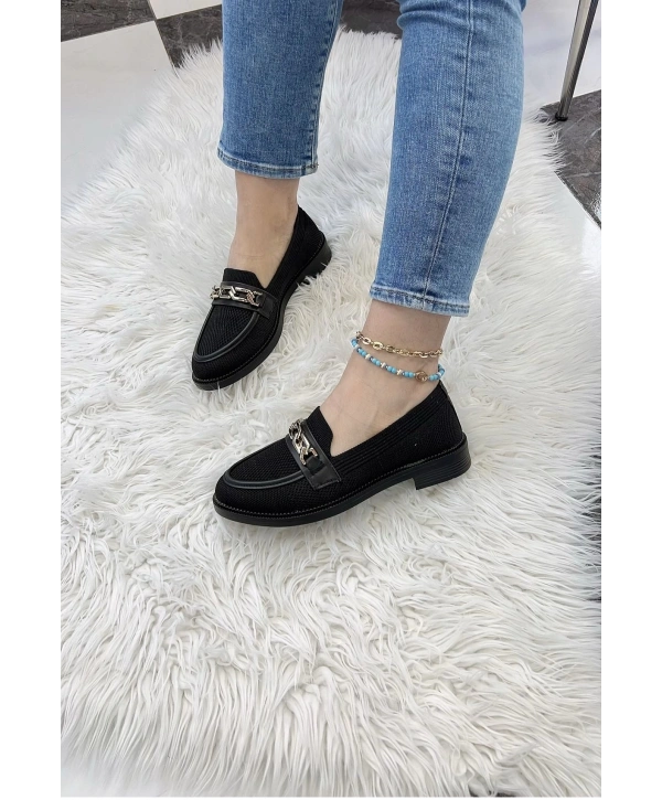 KB-021 Kuback Siyah Triko Siyah Taban U Toka  Günlük Kadın Ayakkabı