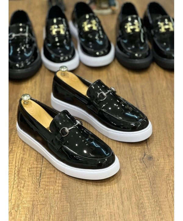 KB-027  Kuback Bağcıksız Siyah Rugan G Günlük Erkek Ayakkabı